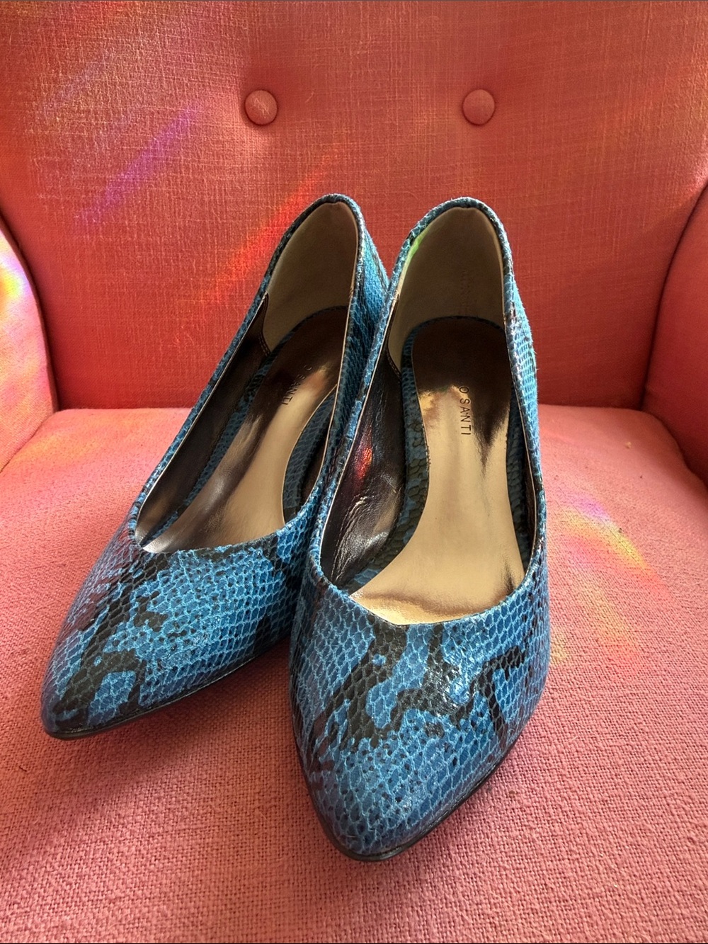 Marco Santi Teal Snake-Print Pointed-Toe Pumps